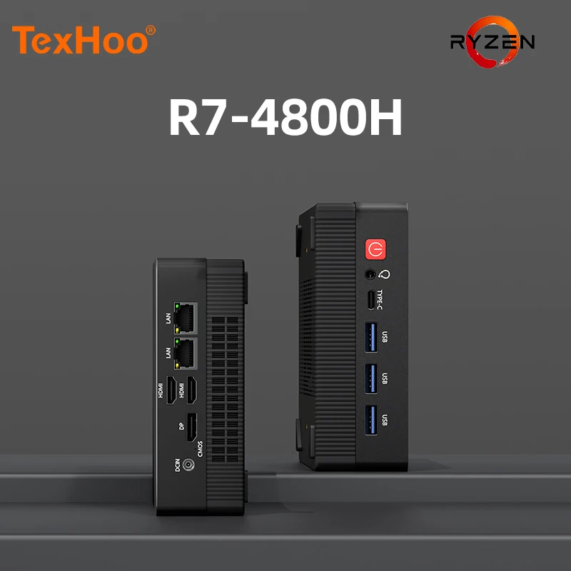 TexHoo Mini PC AMD R7 7730U 4500U R3 5400U hasta 32G DDR4 1T NVMe Dual HDMI DP Wifi6 Wordenador de juegos de escritorio Puertos de red duales