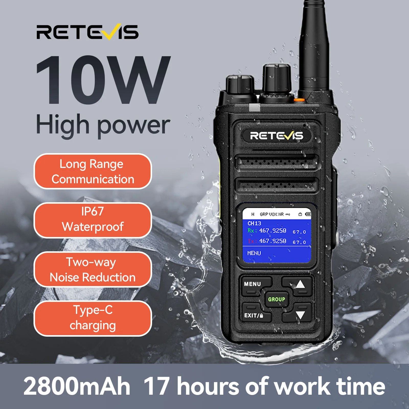 Retevis NR630S Walkie Talkie De Largo Alcance Profesional 10W De Alta Potencia Walkie-talkies Radio UHF Aficionado Ptt profesional Largo Alcance VOX Walkie-talkie Emisoras Largo Alcance Emisoras De Caza De Alto Alcance
