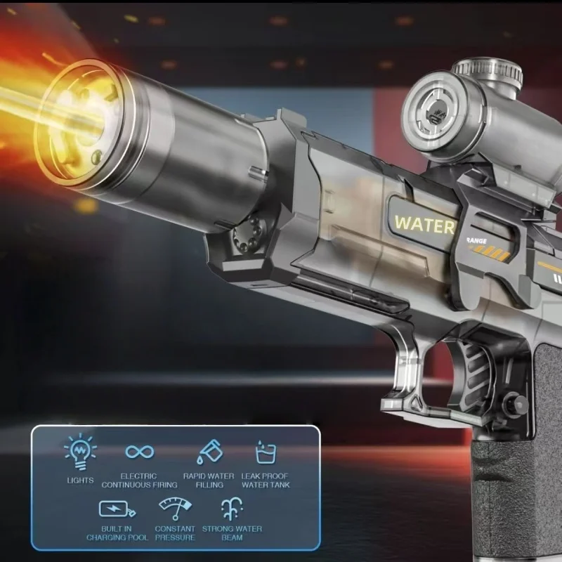 Firelight Electric Continuous-Fire Water Gun with Integrated Pulse Flame Light Effects - Self-Loading  Recoiling Children's Toy