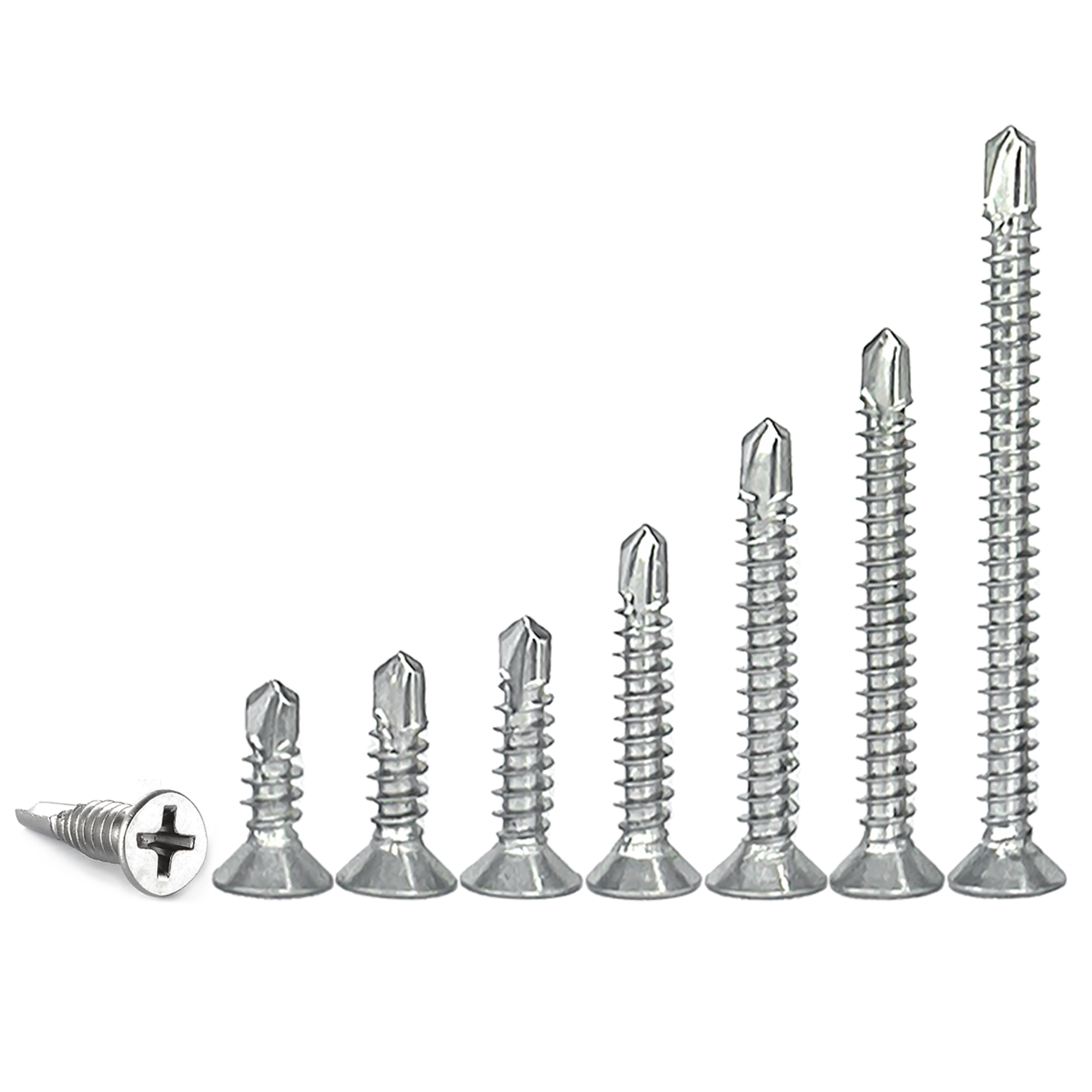 สกรูเกลียวปล่อย 50 ชิ้นสำหรับงานโลหะแผ่น - # 8 M4.2 410 สแตนเลสสตีล หัวแบน ความแข็งแรงสูง เจาะเร็ว