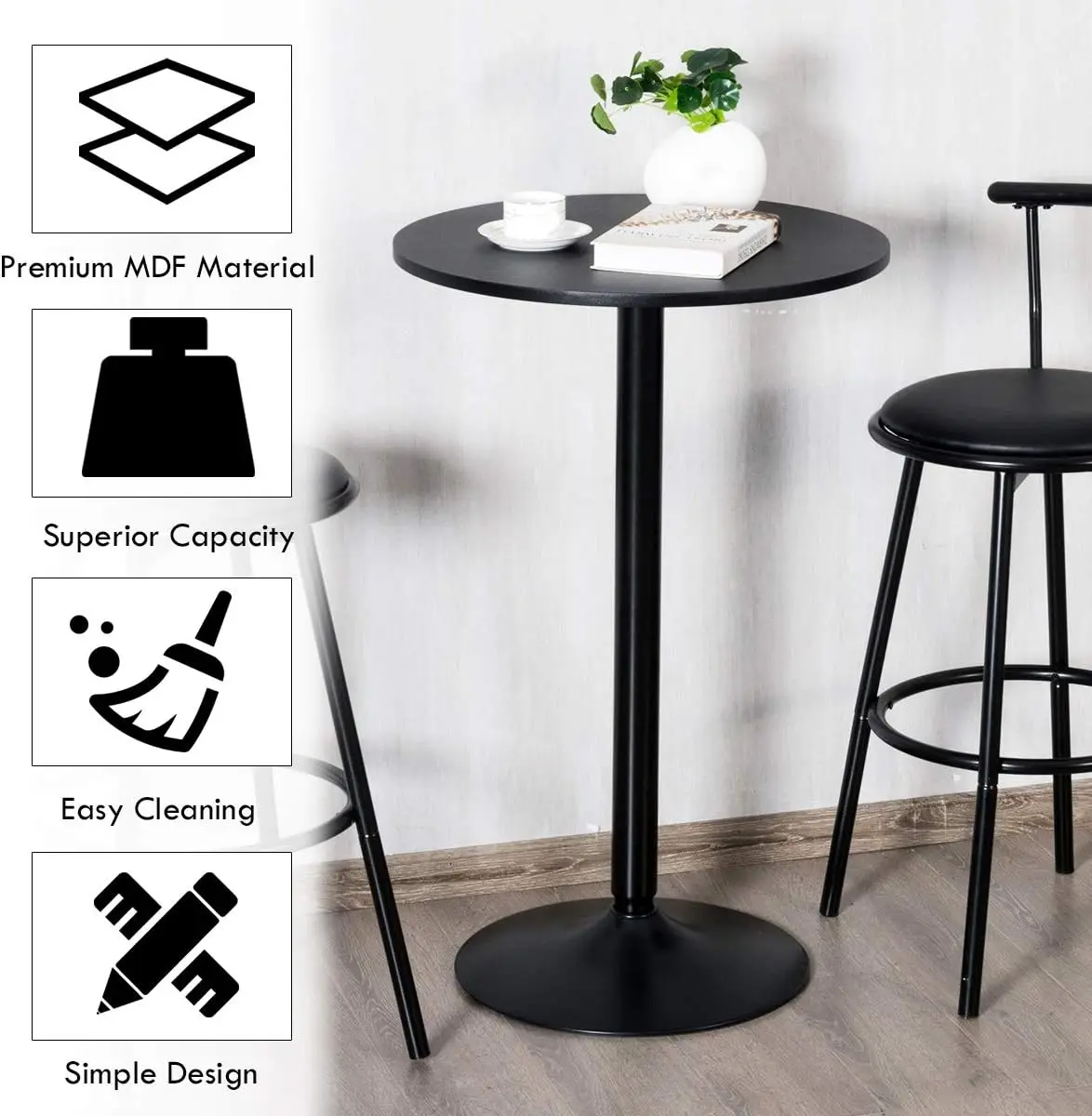 24-Inch Pub and Bar Table 40-Inch Height Modern style Round Top Standing Circular Cocktail Table Suitable for Living Room