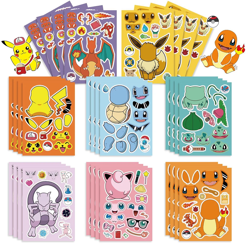 8/16 Lenzuola Bambini Svegli FAI DA TE Puzzle Adesivo Pokemon Viso Divertente Anime Pikachu Assemblare Adesivi Giocattoli Per Bambini Ragazzi Ragazze Regali