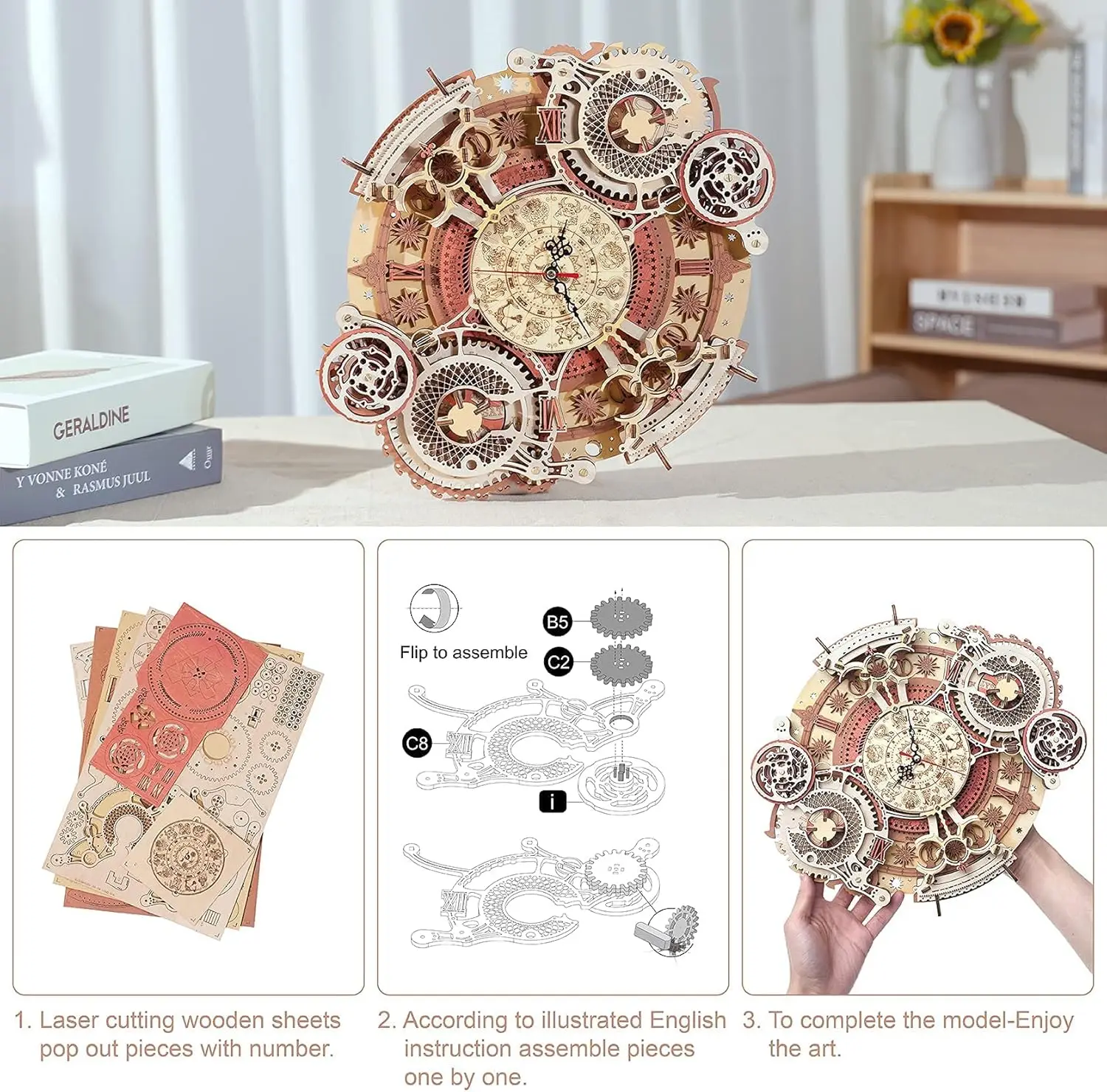Robotime ROKR LC601 Sternzeichen-Wanduhr, 3D-Holzpuzzle, Modellbau, Geschenke für Sie, für Weihnachten