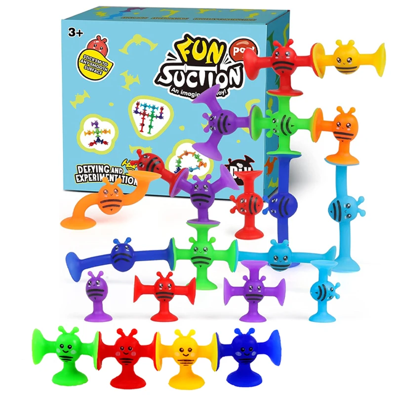 Kleine Bijen Zuignap Speelgoed Set, Zachte Bouwstenen Pop Sucker, Ouder-Kind Interactief Spel, Raam Bad Speelgoed