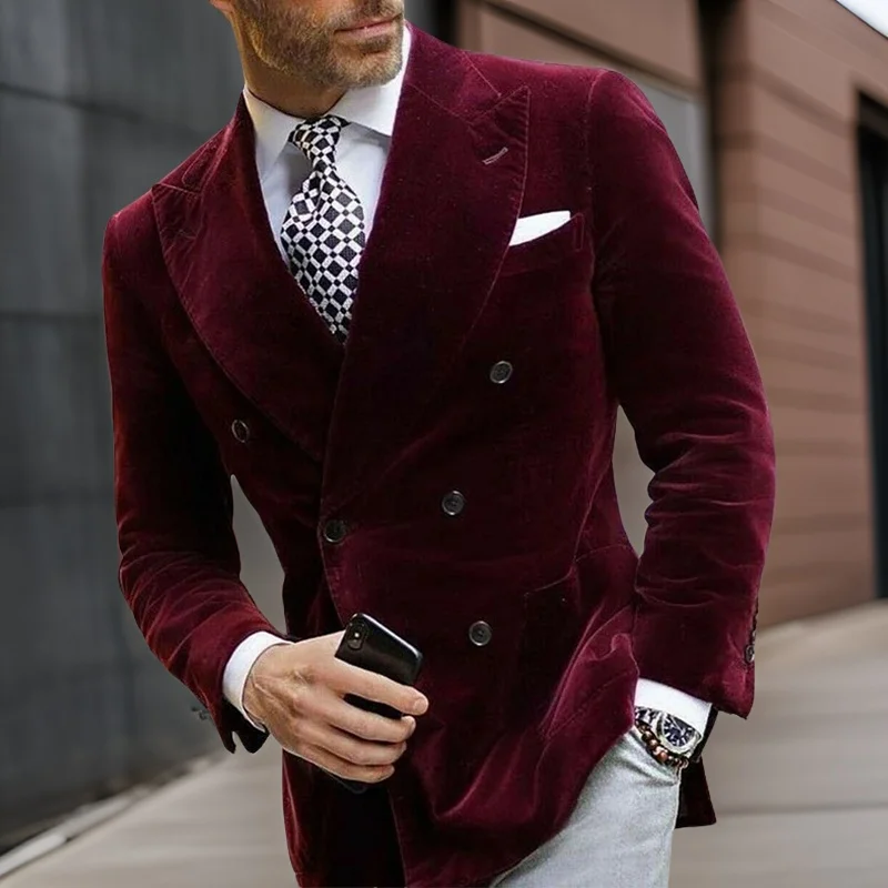 ผู้ชายกํามะหยี่Blazerสําหรับอาหารค่ําอิตาเลี่ยนสไตล์Double Breastedสูบบุหรี่Elegant Coatสําหรับงานแต่งงานพรหมปาร์ตี้ 2024