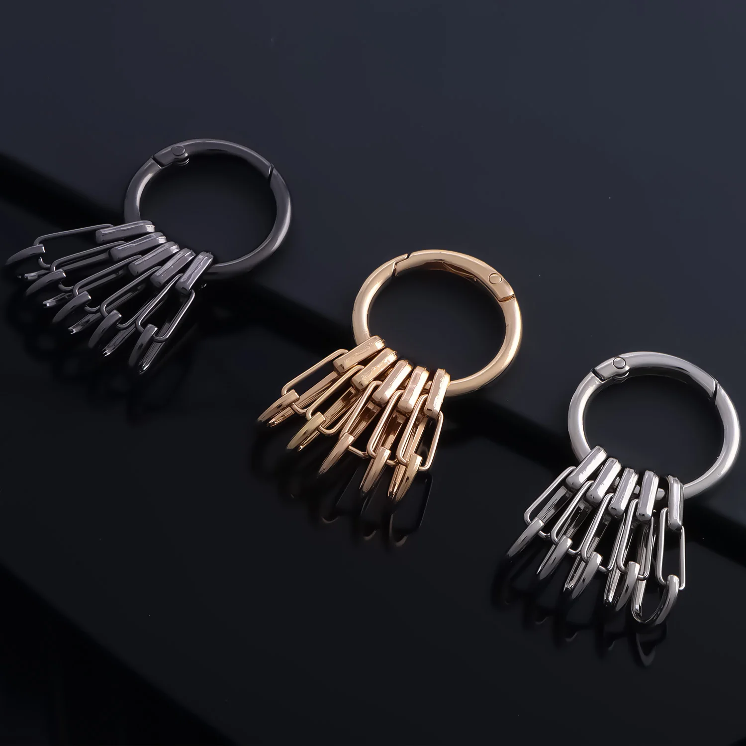 Chiusure a molla con O-ring in metallo con 5 fibbie a gancio per moschettone rotondo apribile fai-da-te Clip per portachiavi Connettore con fibbie a gancio