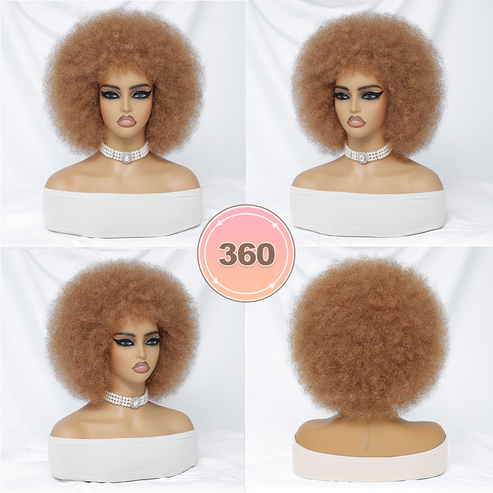 Afro Kinky Curlyวิกผมสั้นผมWigsสําหรับผู้หญิงสีดําสังเคราะห์Ombreคอสเพลย์สีน้ําตาลธรรมชาติสีดําสีชมพู