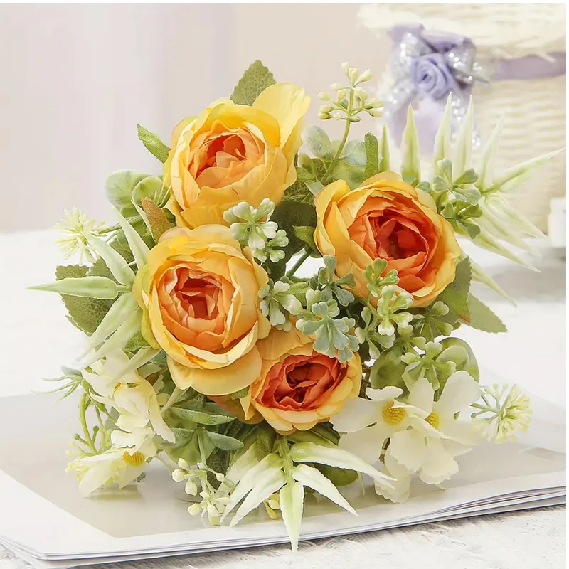 Künstlicher Pfingstrosen-Blumenstrauß, künstliche Frühlings- und Sommerblumen im Freien, fühlen sich echt an, künstlicher Blumenstrauß, Hochzeitsfeier, Zuhause