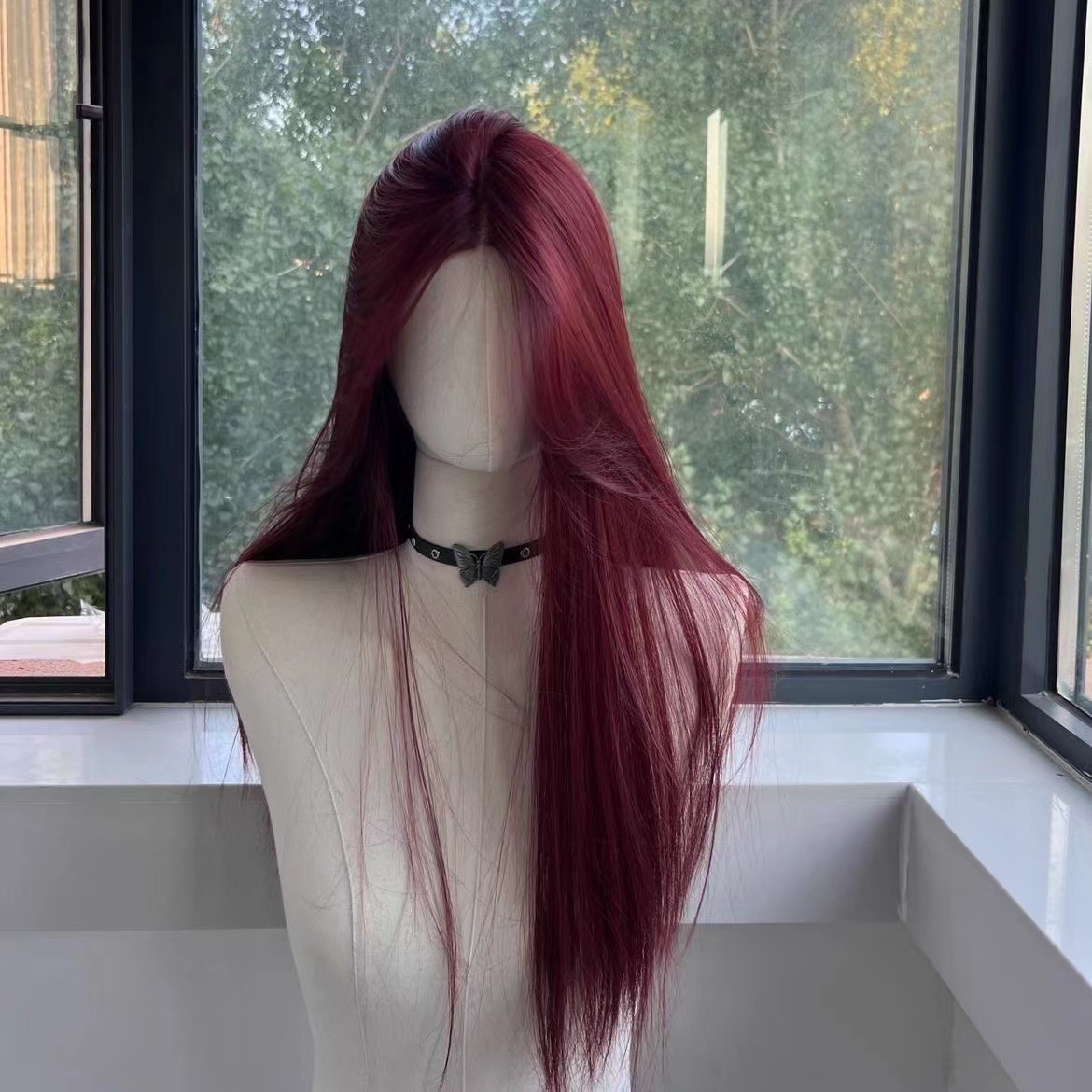 Peluca roja, peluca con malla frontal larga y recta para mujer, pelucas de encaje sintético natural para Cosplay, uso diario, pelucas con diadema resistentes al calor