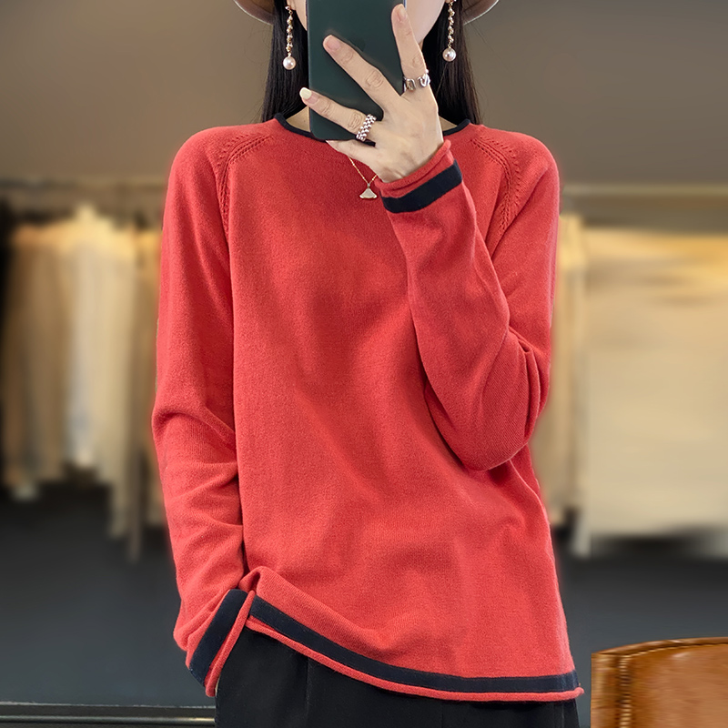 100% algodão malhas feminino em torno do pescoço camisola primavera e verão nova cor solta combinando algodão e linho camisa de fundo