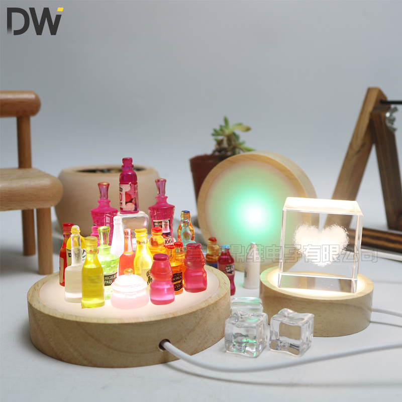 Base de luz de madera de 6cm, luz LED de madera, soporte de exhibición giratorio, soporte de lámpara, Base de lámpara, adorno artístico