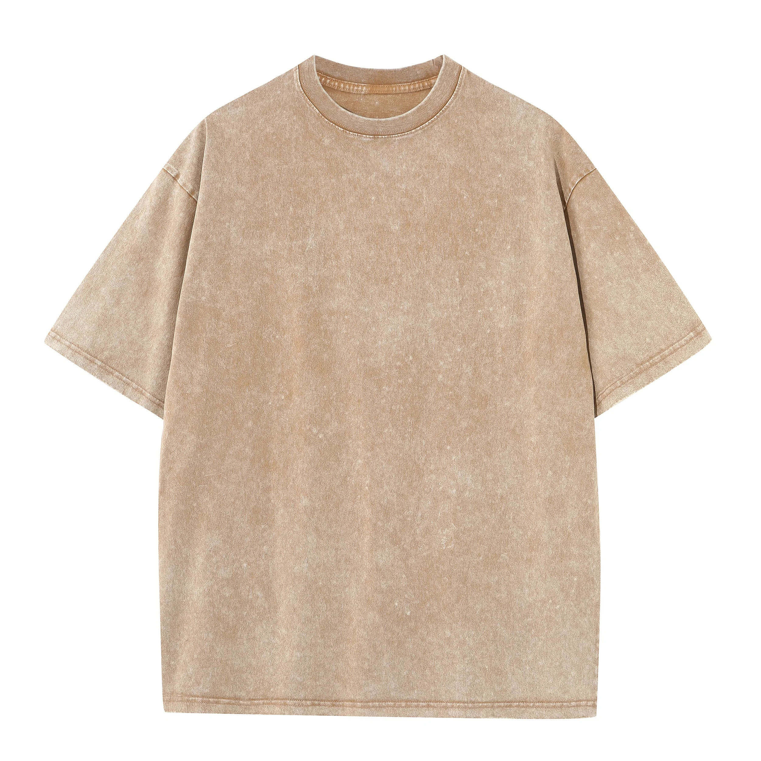 メンズ夏のピュアコットンユーズド加工レトロドロップショルダー Tシャツ無地ルーズカジュアル通気性メンズカジュアル Tシャツトップス