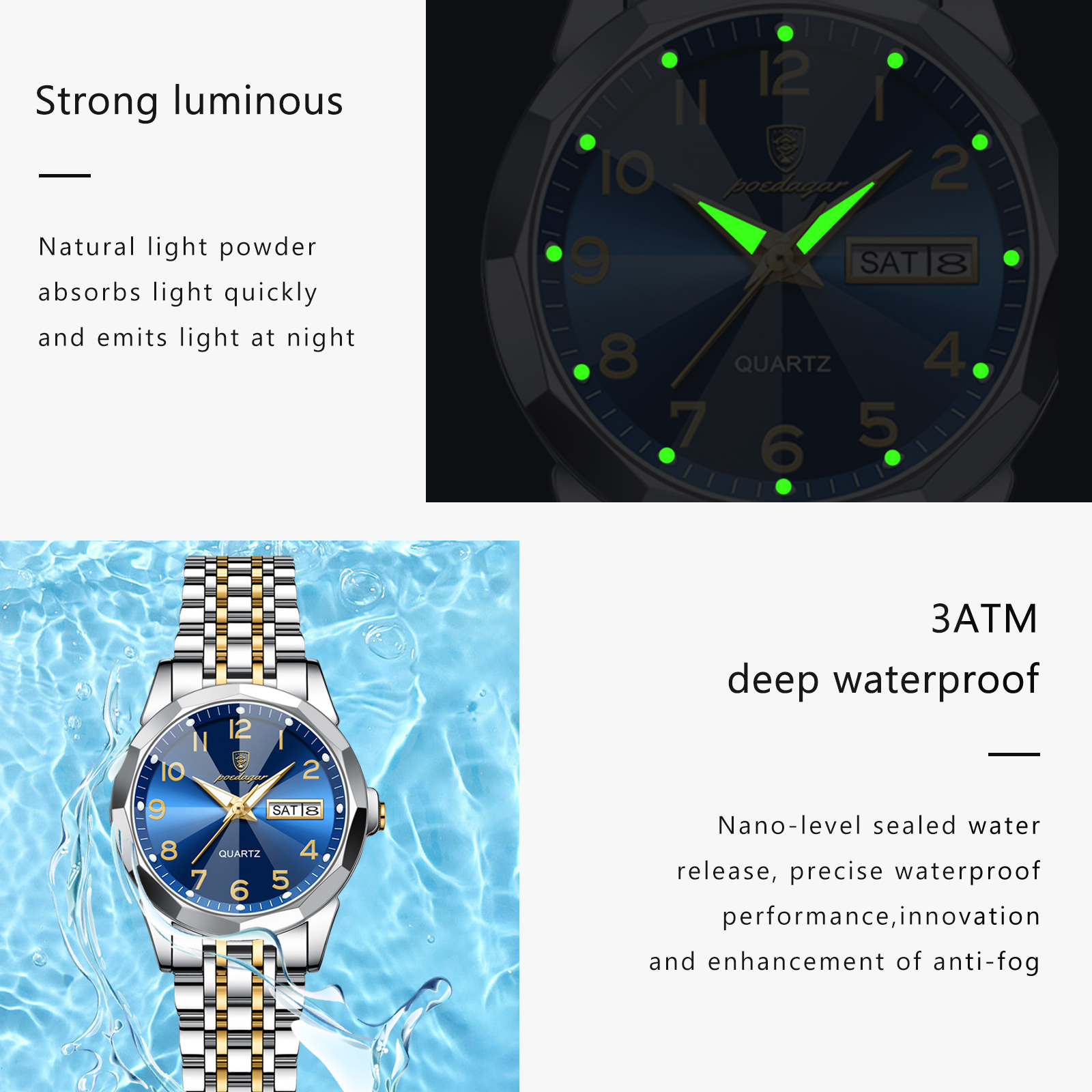 Reloj de pulsera POEDAGAR de lujo para mujer, Reloj de cuarzo resistente al agua con fecha luminosa y semana, relojes de acero inoxidable para mujer, Reloj femenino