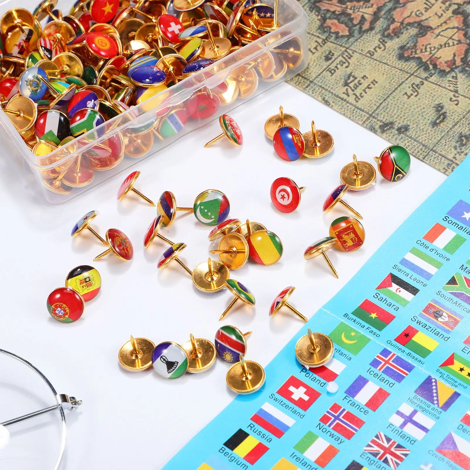 200 Pcs Flag Pushpin Pins Thumb Tacks National Office Board Thumbtack Message For Cork Drawing Creative Tote