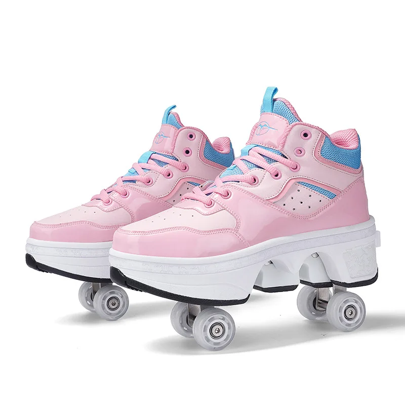 Taille 33 34 35 - 44 patins à roulettes à déformation chaussures Double rangée patins à 4 roues chaussures à roulettes baskets à roulettes à double usage chaussures
