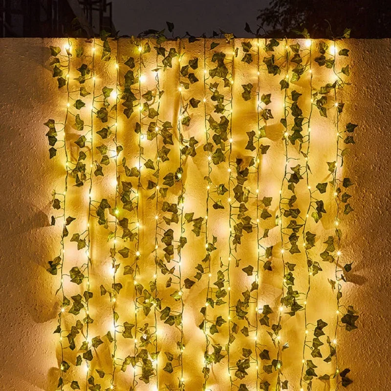 Luce solare a corda Foglia artificiale Fiore Luce Ghirlanda Decorazione Lampada per tende da camera per esterni per giardino di feste di nozze