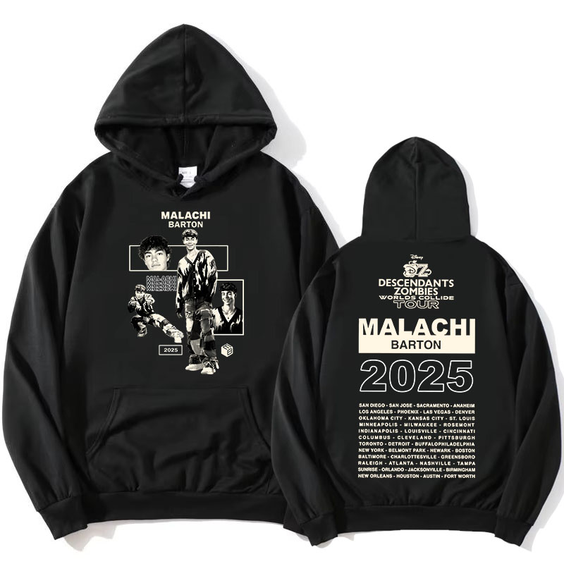 Zzombies Worlds Collide Tour 2025 Hoodies Malachi Barton Schauspieler Grafik-Sweatshirts Mode Langarm-Kapuzenpullover bedruckt