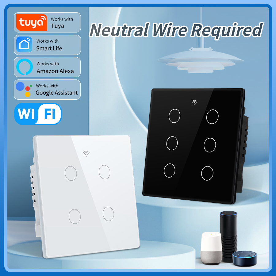 WiFi Smart Switch Brasilien Standard 4x4 Größe Tuya Smart Leben Touch Sensor 4/6 Gang Licht Schalter Sprachsteuerung Alexa Google Hause