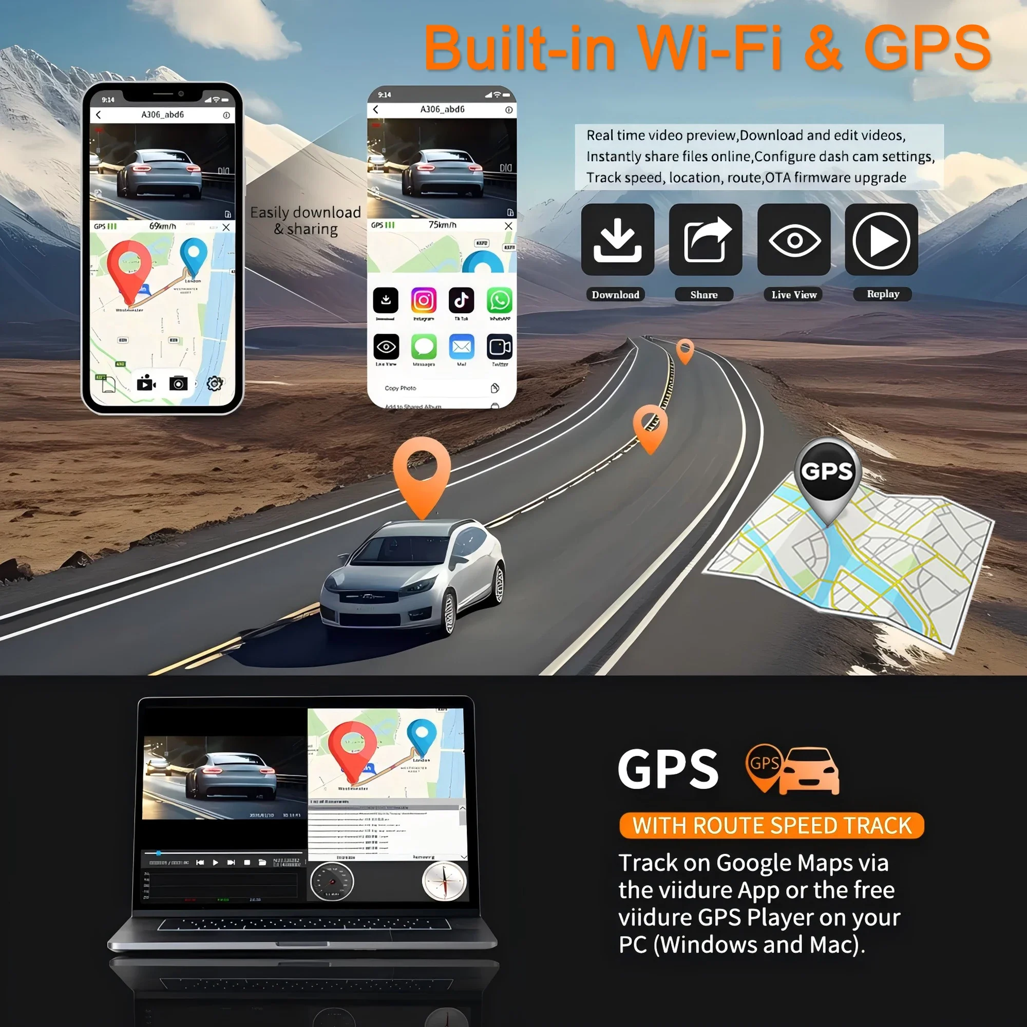 Dashcam grabadora de vídeo con grabación de voz de 4 canales 1080P con GPS WiFi APP Control visión nocturna cámara de salpicadero piezas de automóvil