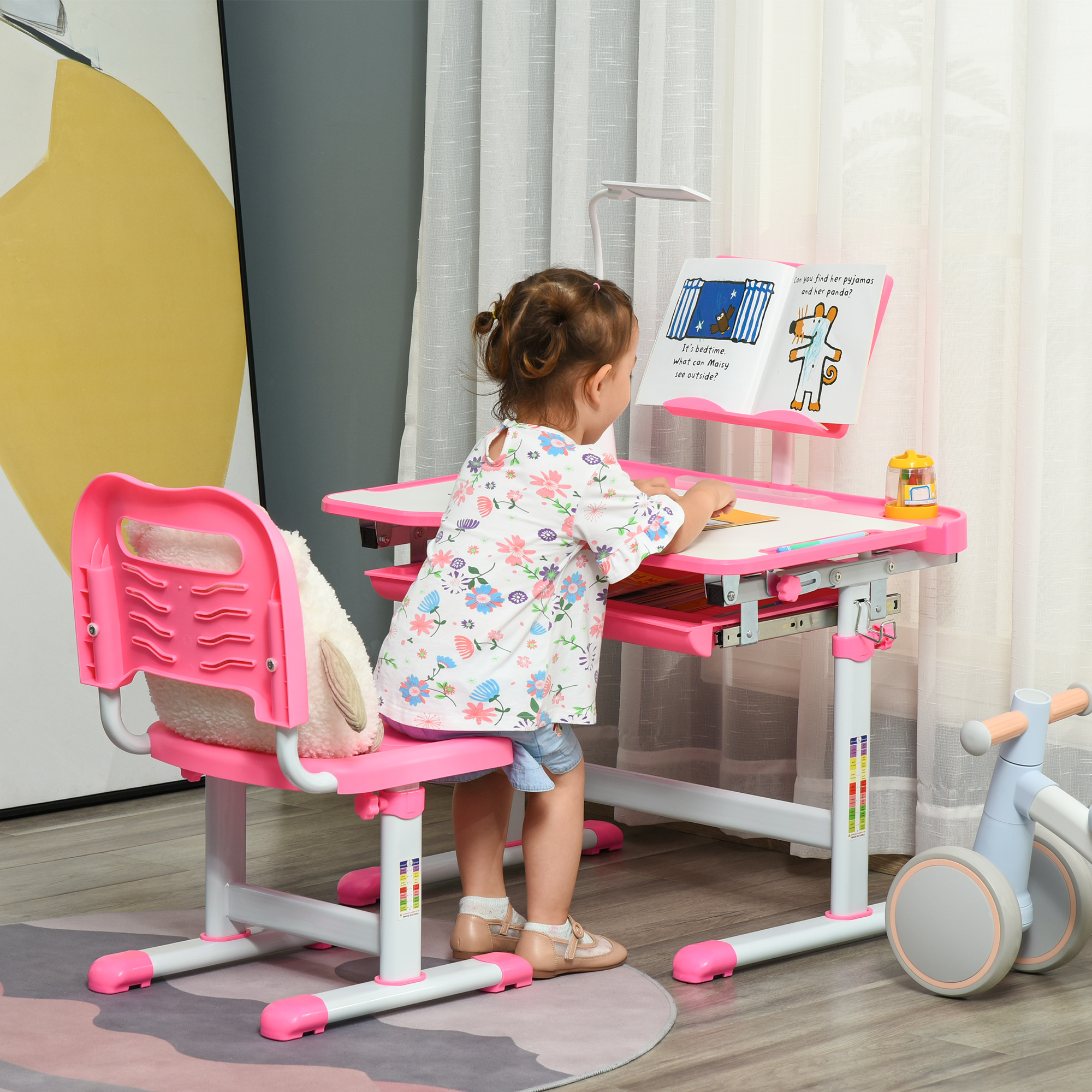 Ensemble bureau et chaises rose pour enfants, salle de bain MCOM + 6 ans, réglable en hauteur