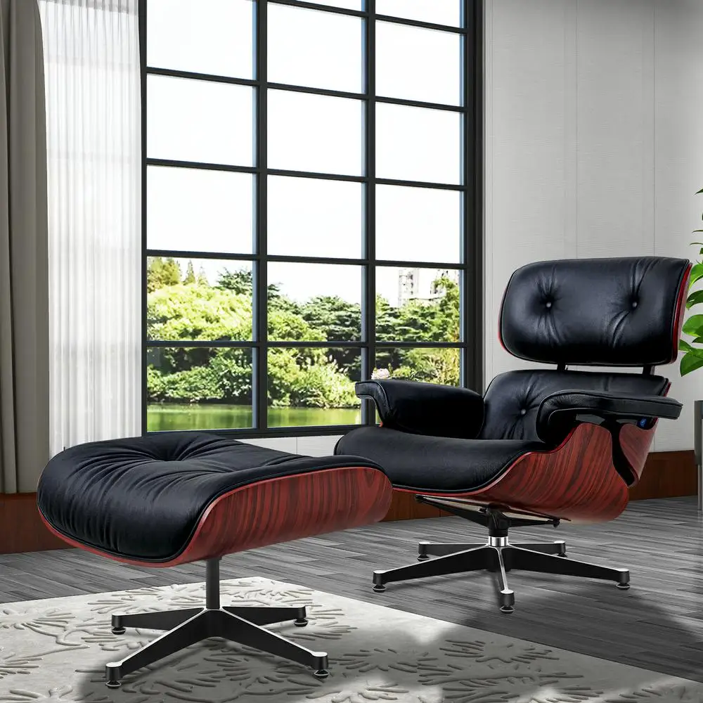Fauteuil inclinable classique TY302, branche d'acide profond, avec cuir de vache noir, grande tête, pied pivotant, meubles, Stock ue