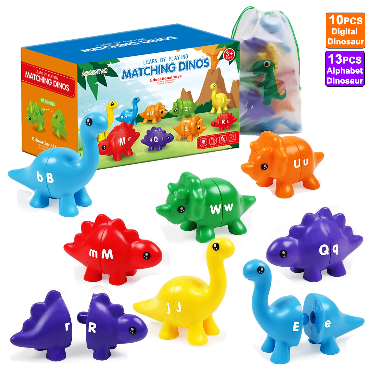 Dinosaurier-Matching-Spiel, Spielzeug, Alphabet-Matching/Zahlen-Matching, Montessori-Spielzeug für Kinder, Lernen von Farben, Zahlen, Buchstaben, Spielzeug