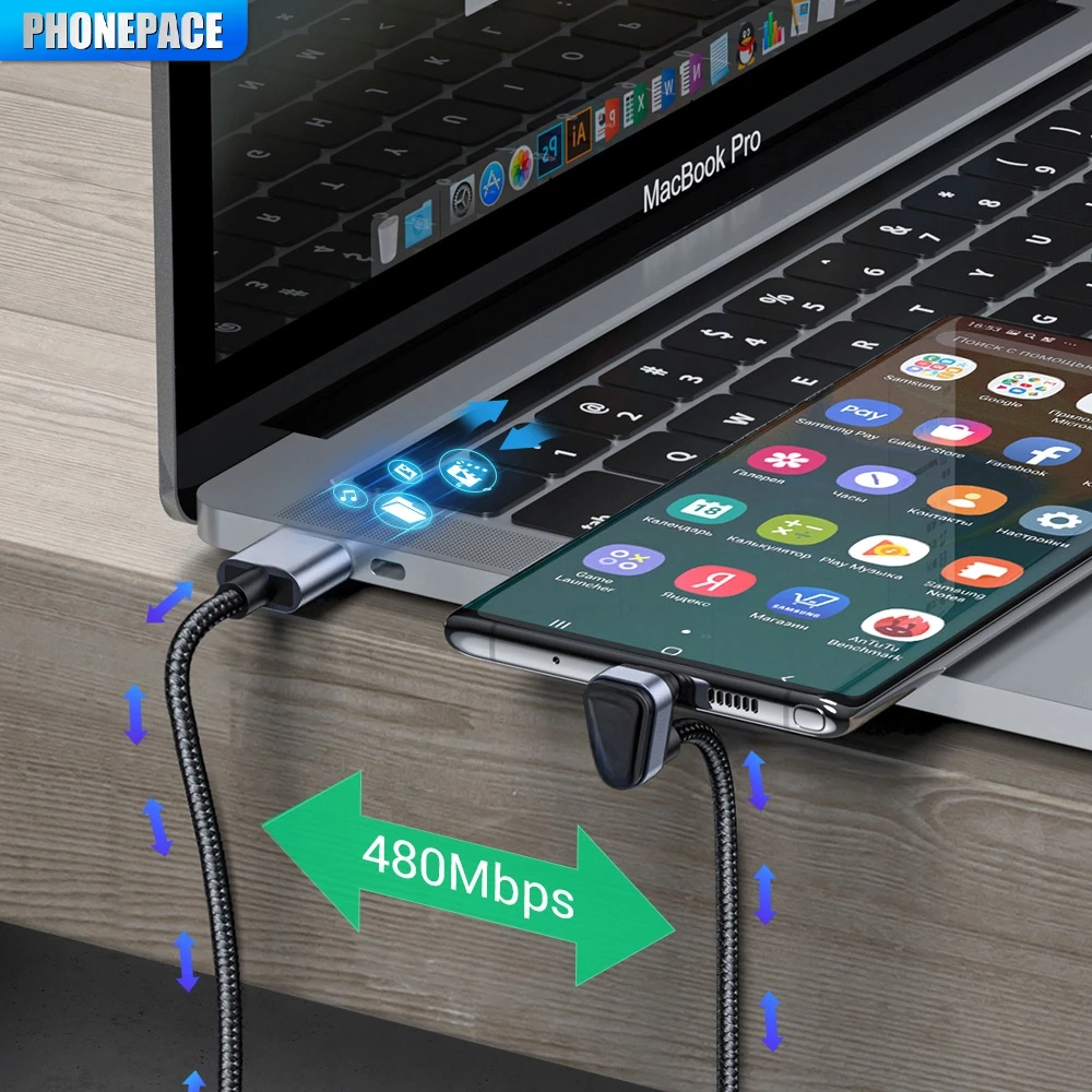 PHONEPACE USBType C Cable For Samsung Xiaomi mi Redmi USB C Cable 2.4A Fast Phone Charging Data Cord Type C 180 Degree USB Cable