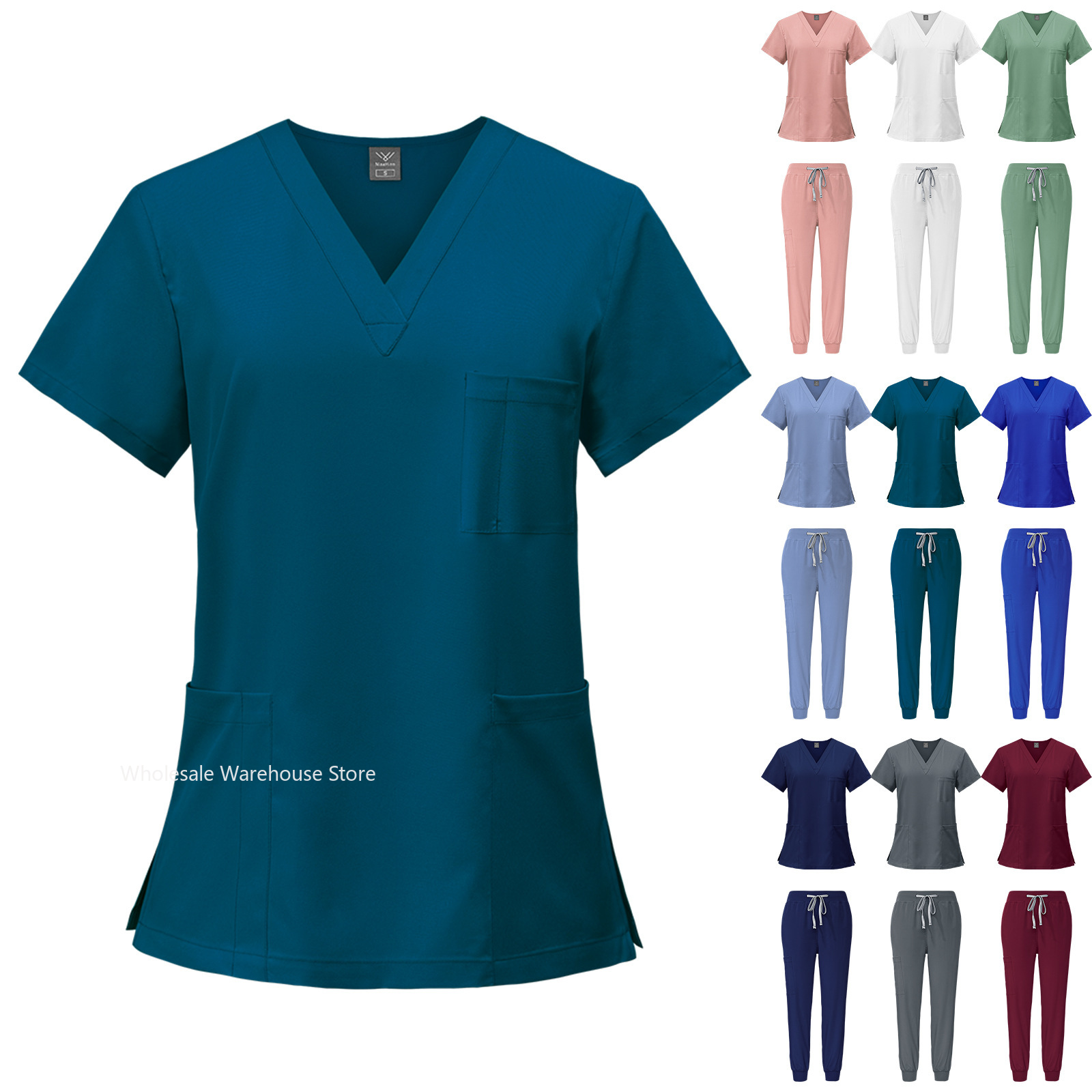 Kurzarm-Spa-Uniform für Damen, Krankenhaus-Pflegeuniform, mehrfarbiger Stretch-Stoff, Tierklinik, Tierarzt, Arbeitskleidung, Krankenschwester-Zubehör