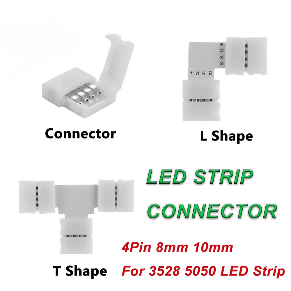 5PCS 4 Pin 8MM 10MM LED Strip Connector T/L Shape Free Welding for RGB SMD 5050 2835 LED Strip Light Connector