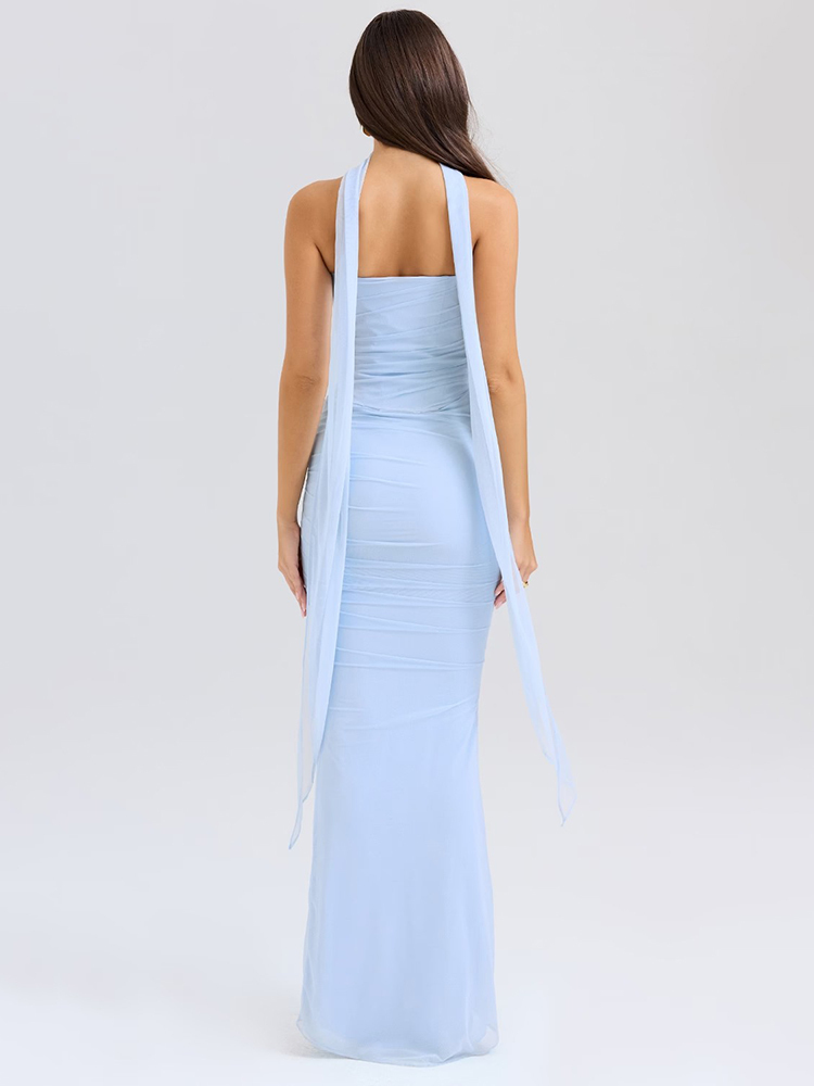 Mozision セクシーなツーピースセット女性ネッカチーフストラップレスクロップトップスとマキシスカートセットセクシーなクラブパーティースカートツーピースセット