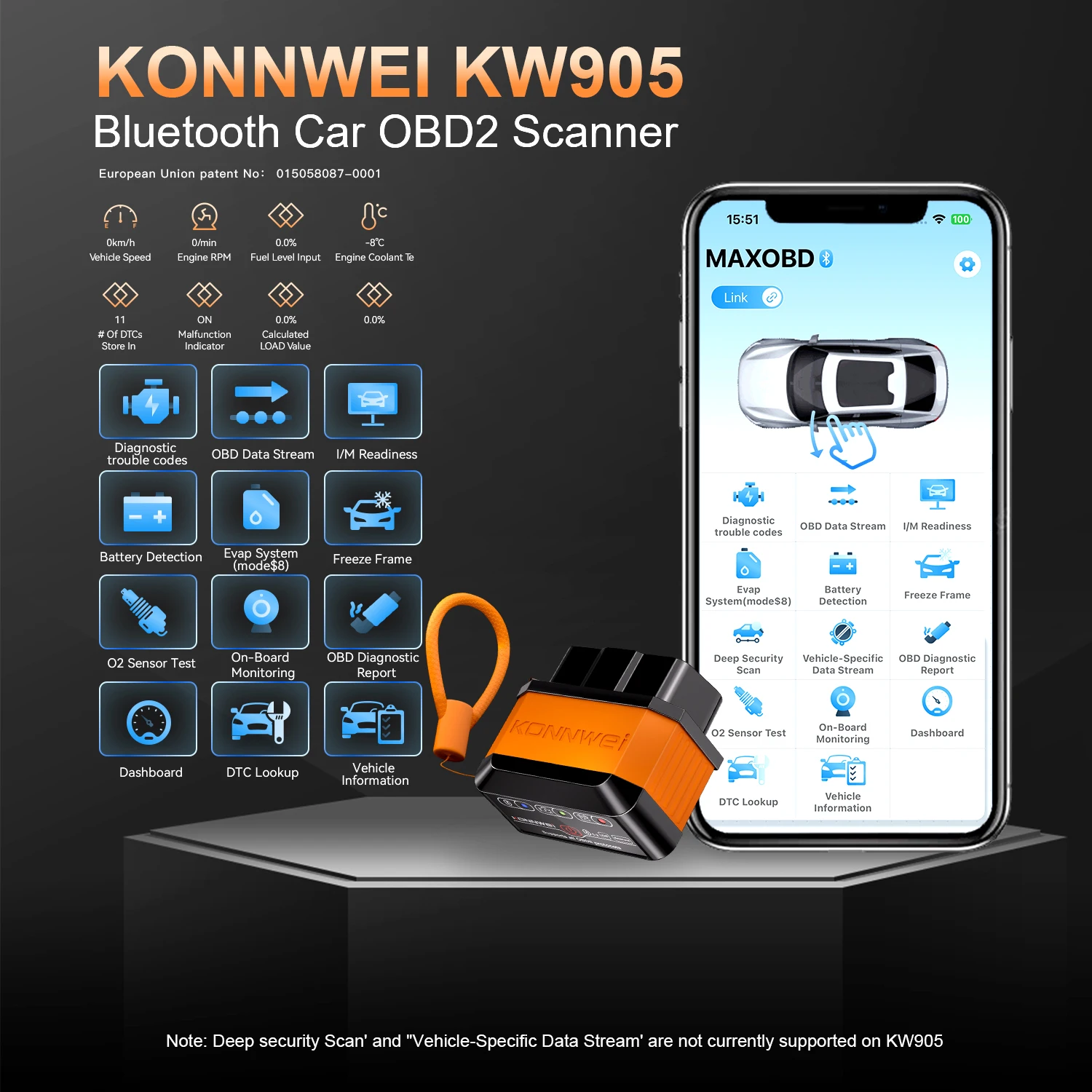 Konnwei carro obd2 ferramenta de diagnóstico de falhas conexão bluetooth maxobd app controle varredura códigos de erro claro carro obd2 ferramenta de verificação
