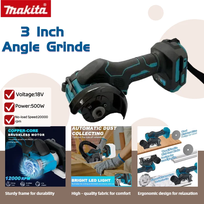 Makita 3 Inch  Mini Angle Grinder Cordless Cutting Circular Saw Machine Brushless Electric Grinding Polishing Cutting Power Tool