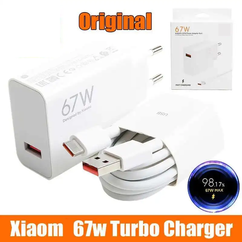 Оригинальное зарядное устройство Xiaomin 67 Вт, быстрая зарядка Cargador, USB-кабель, вилка европейского стандарта, настенный адаптер 14 15 Redm Note 13 12 Pro Turbo Poco F5