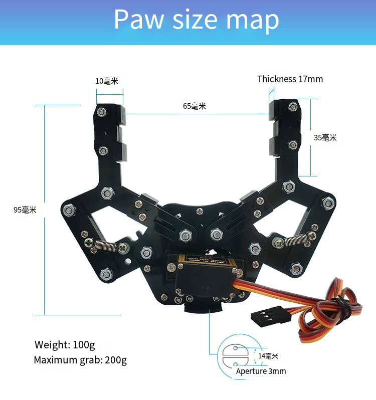 PWM Servo Drive Full Metal Aluminum Alloy Claw Large Gripper Mechanical Claw 85cm for DIY Robot Manipulator Robotic Claw DIY Kit