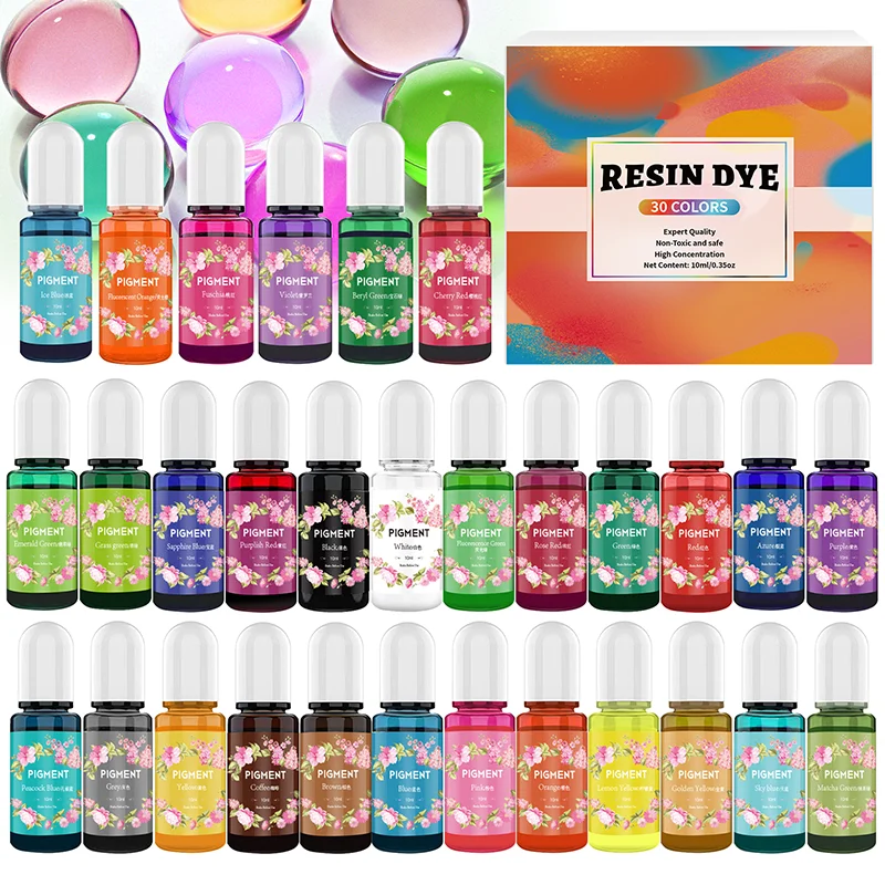 Juego de pigmentos de resina epoxi, agente colorante líquido, pigmento de tinte de vela, molde de resina UV DIY, vela, jabón, juego de tinte para colorear, artesanía de resina