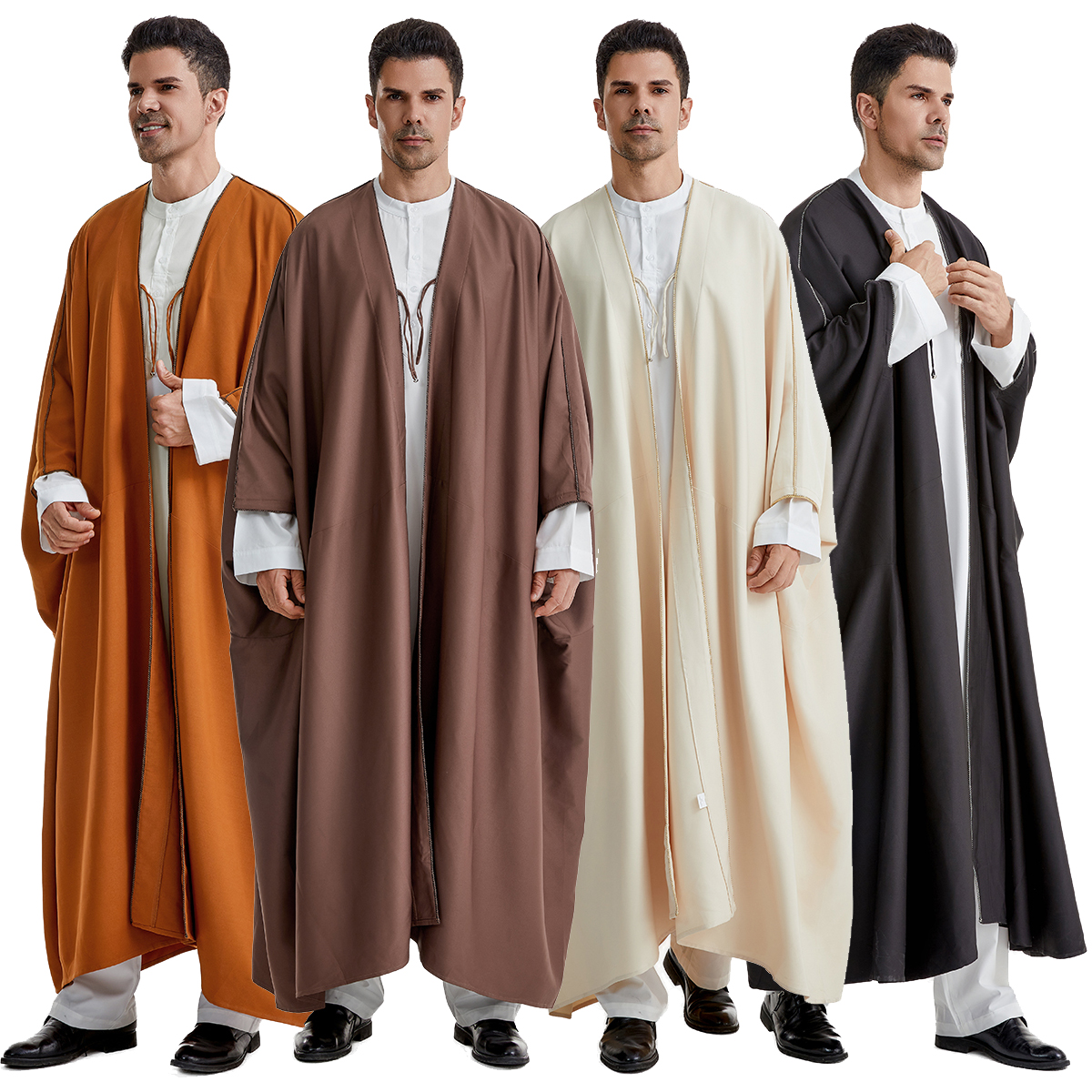 Vestido Abaya frente aberta para homens, roupas islâmicas, Dubai, Saudia, vestido árabe, veste longa masculina, plus size, TH835, 2024
