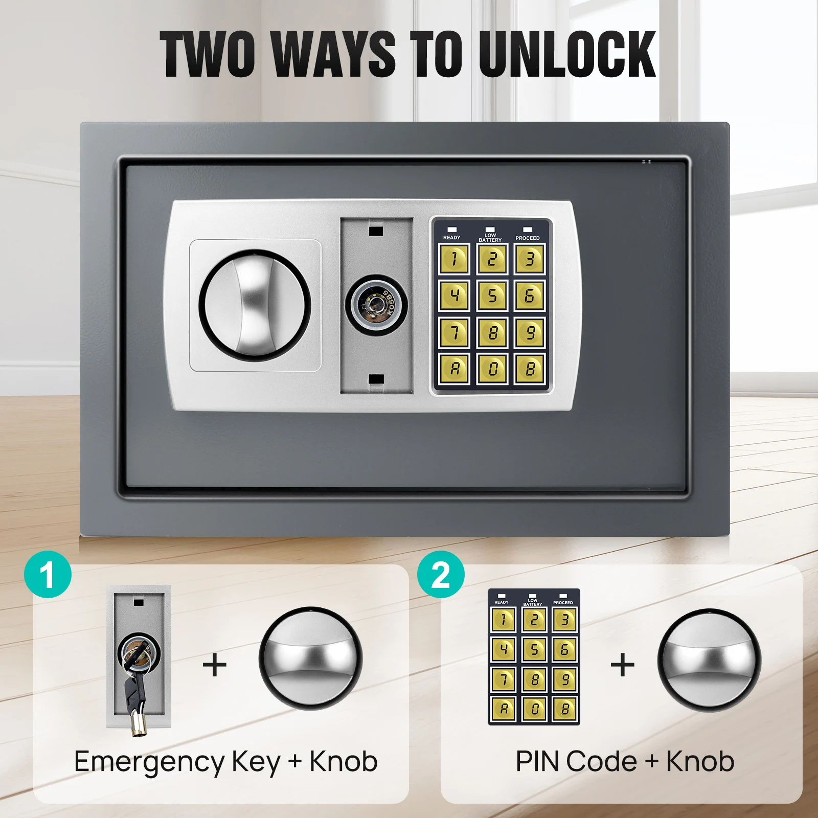 Home Storage Safe Security Box Chest Lock 8.5L Digit Security Case Handy Storage Secure Locking Safe Chest Safety Box,2 Keys