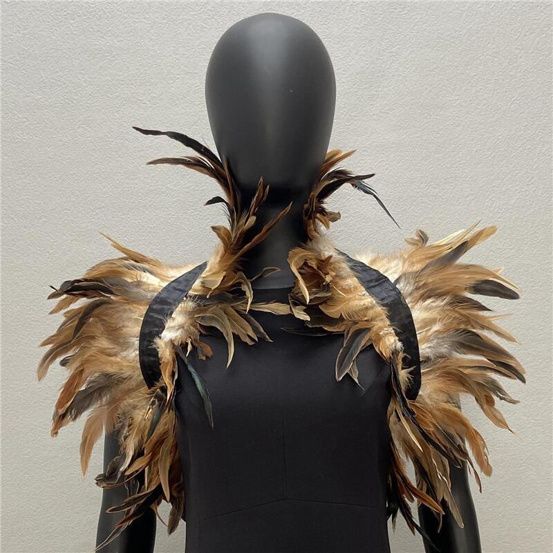 Plumas encolher xale gótico punk pena capa natural pena encolher xale feminino halloween cosplay palco mostrar traje