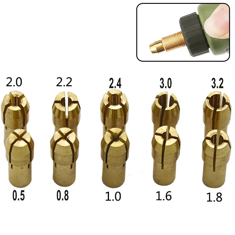 0,5-3,2mm 10 stücke elektrische Schleif zubehörs ätze bohren Messing elektrische Schleif maschine dreizackiges Spann zangen futter für Dremel-Dreh werkzeug