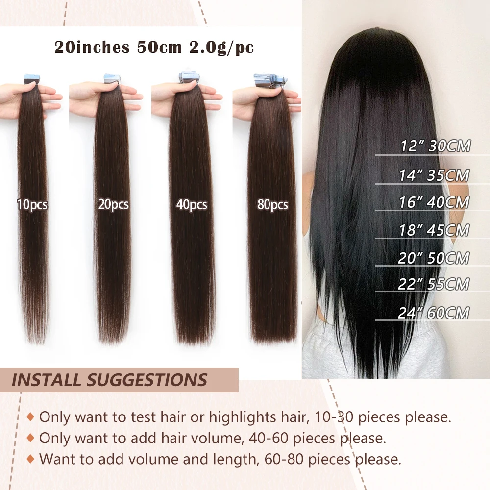 Mini-Tape in Echthaarverlängerungen, doppelseitig, unsichtbar, nahtlos, Tape im Haar, 10 Stück/Set, natürlich, glatt, Schwarz, Braun, Blond
