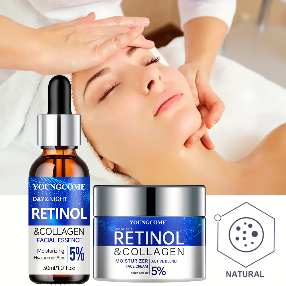 Juego combinado de suero en crema de Retinol, cerraduras en humedad, repara la piel, suaviza las arrugas, aumenta la elasticidad para la piel más joven y saludable