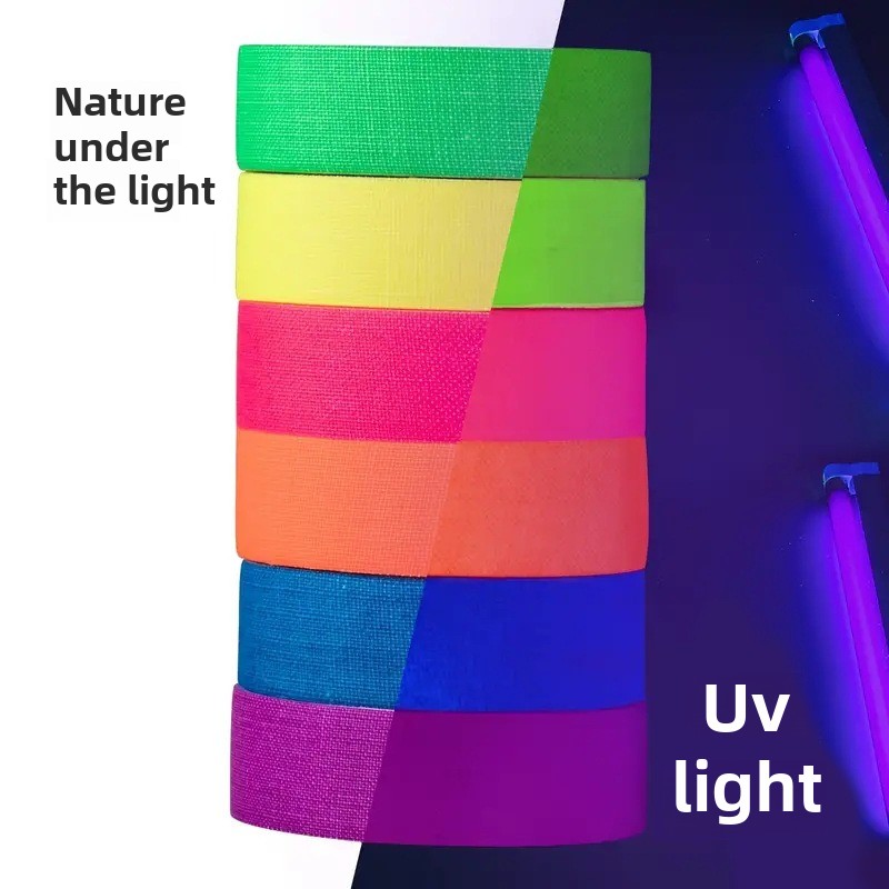 Neon fluorescent cloth tape, 5 meters, rainbow color, party, non reflective, glow in the dark, under black uv light