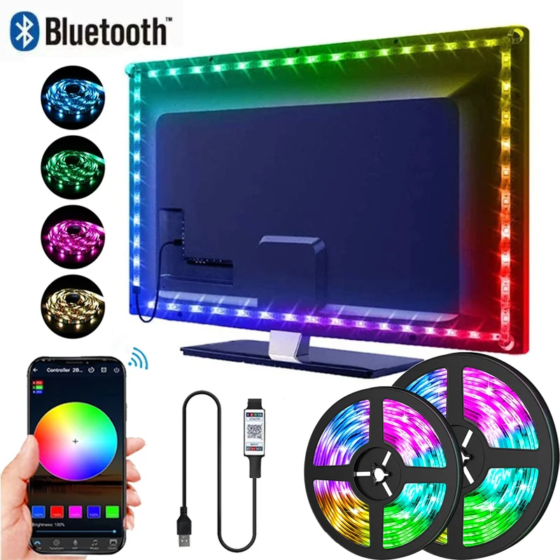 Светодиодные ленты RGB 5050, дистанционное управление через приложение, подсветка телевизора, гибкая лента, USB 5 В, светодиодная подсветка для ПК, украшение игровой комнаты