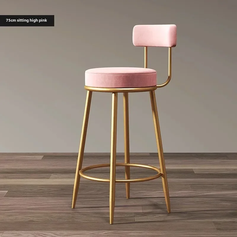 Nordic Velvet Bar Stools Counter Heightend Bar Chairs Upholstered Stools with Gold Legs for Modern Home Bar Luxury Seating