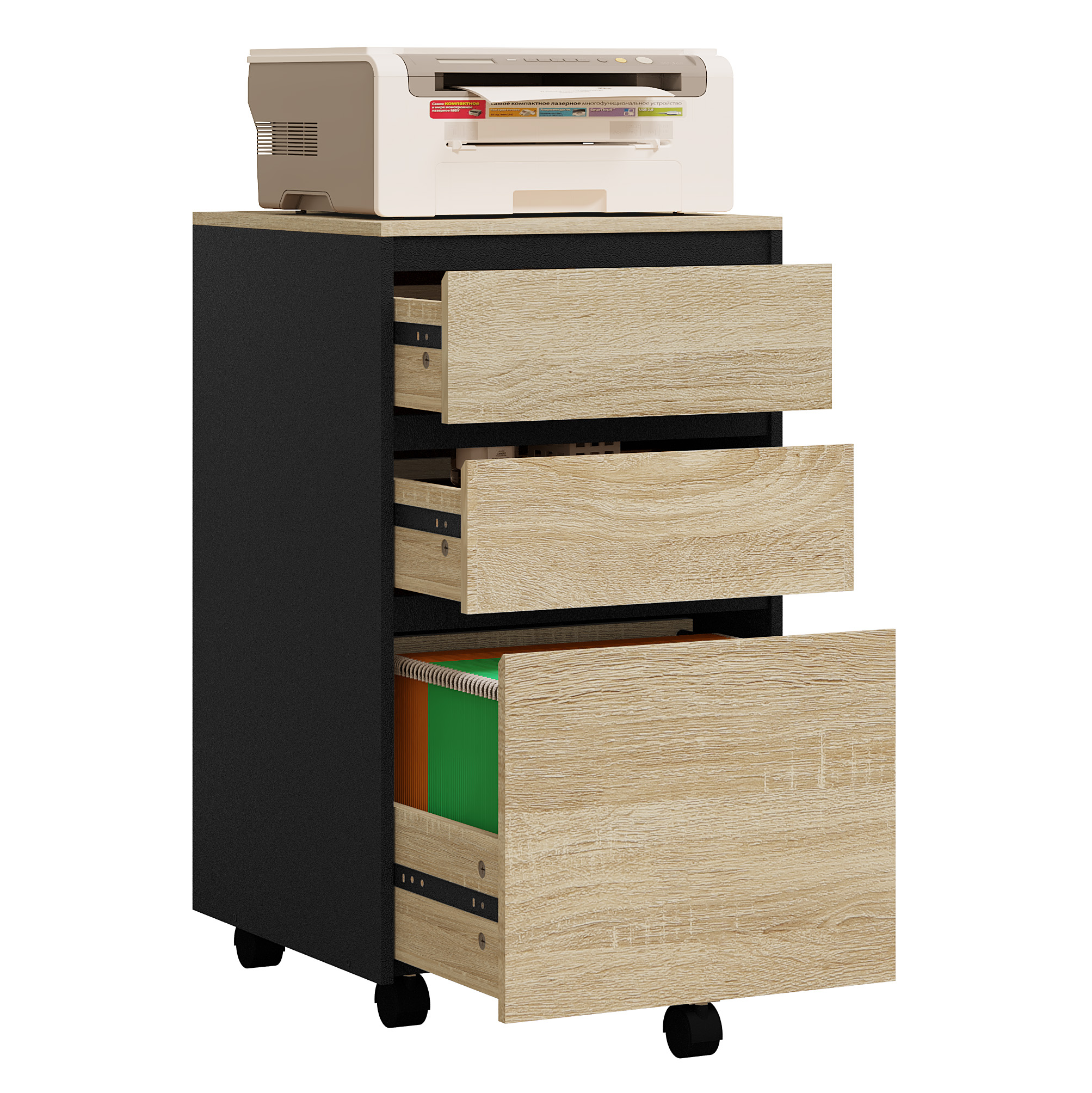 WOLTU 40 x 70 x 40 cm mobiler Aktenschrank für Hebelbogen-Ordner, Büro-Organizer, Aufbewahrung mit 3 Schubladen, Rollen, Rollschrank