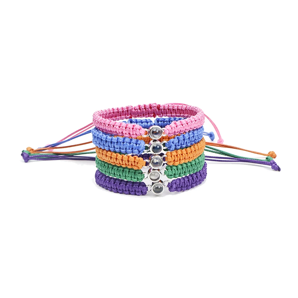 Pulseira de projeção de imagem colorida personalizada pingente de cobre corda tecida à mão 2025 novos presentes românticos de natal namorada mãe