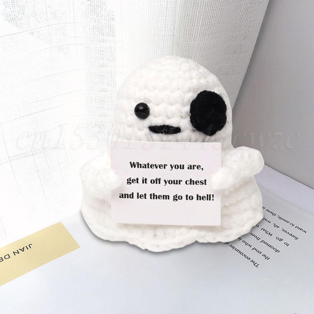 Boneka renda baru boneka rajut pendukung emosional dengan kartu afirmasi positif boneka rajut kreatif hadiah boneka rajut