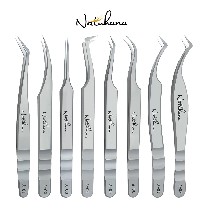 Pinzas para extensiones de pestañas NATUHANA, pinzas antiestáticas superduras de acero inoxidable de alta precisión para artistas de pestañas, herramientas de maquillaje