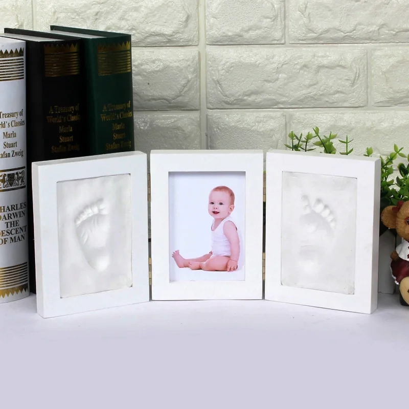 Bebê mão & pé impressão mãos pés molde fabricante bebe moldura de foto do bebê com capa impressão digital lama conjunto crescimento do bebê memorial presente