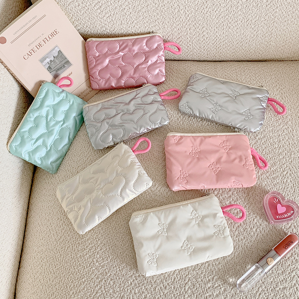 Instagram Bow Silver Shiny Makeup Bag Small Portable Carrying Bag Earphones Data Cable Storage Bag Wallet